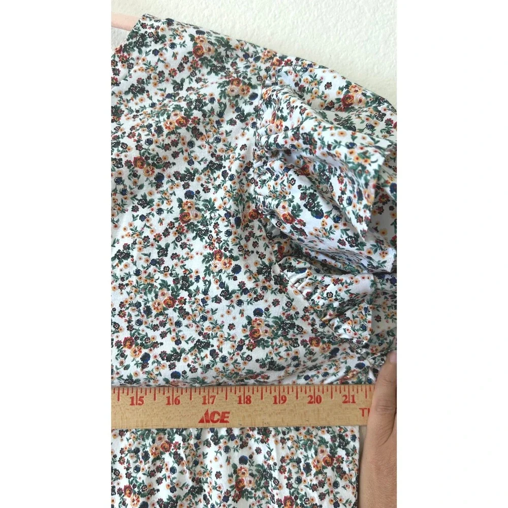 Zara Cottagecore Whimsy Floral Puff Sleeve Ruffle Top Cotton Ditsy Print SZ L